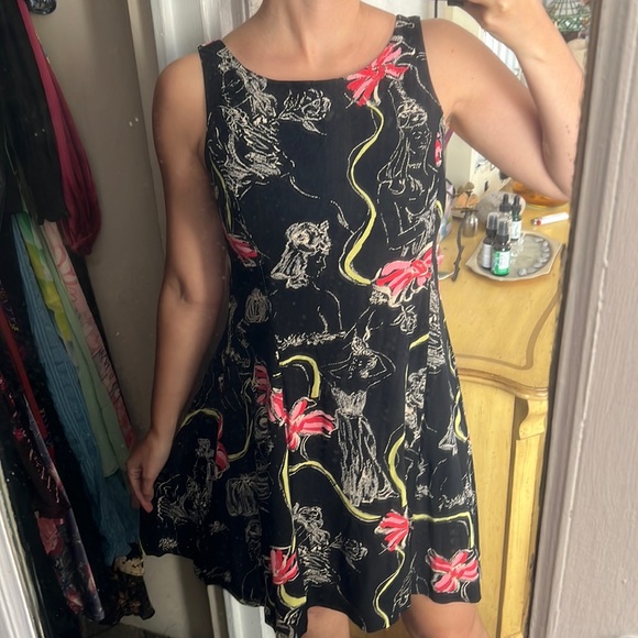 VINTAGE BETSEY JOHNSON RAYON RIBBON PRINT ICONIC MINI SWING DRESS XS S M L - Picture 7 of 8